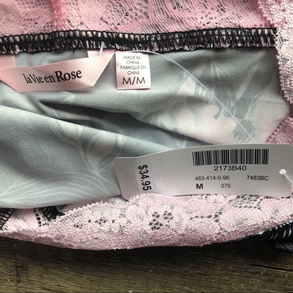 La Vie En Rose cami  pink/black floral pattern SZ M - Picture 9 of 10
